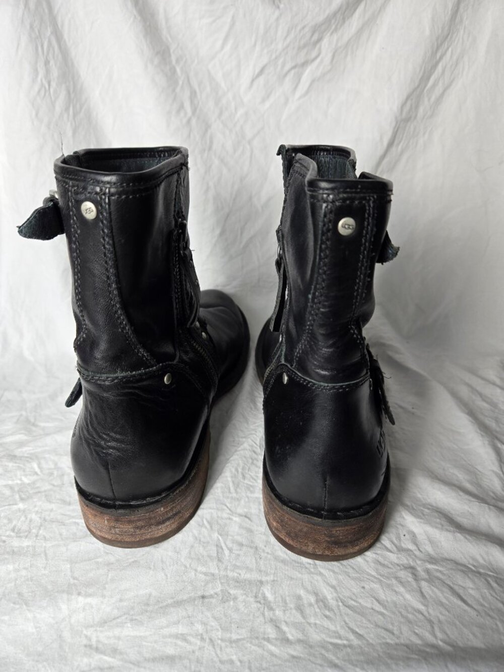 UGG Black Leather Moto Harness Buckle Ankle Boots Women’s 11 - Picture 8 of 12